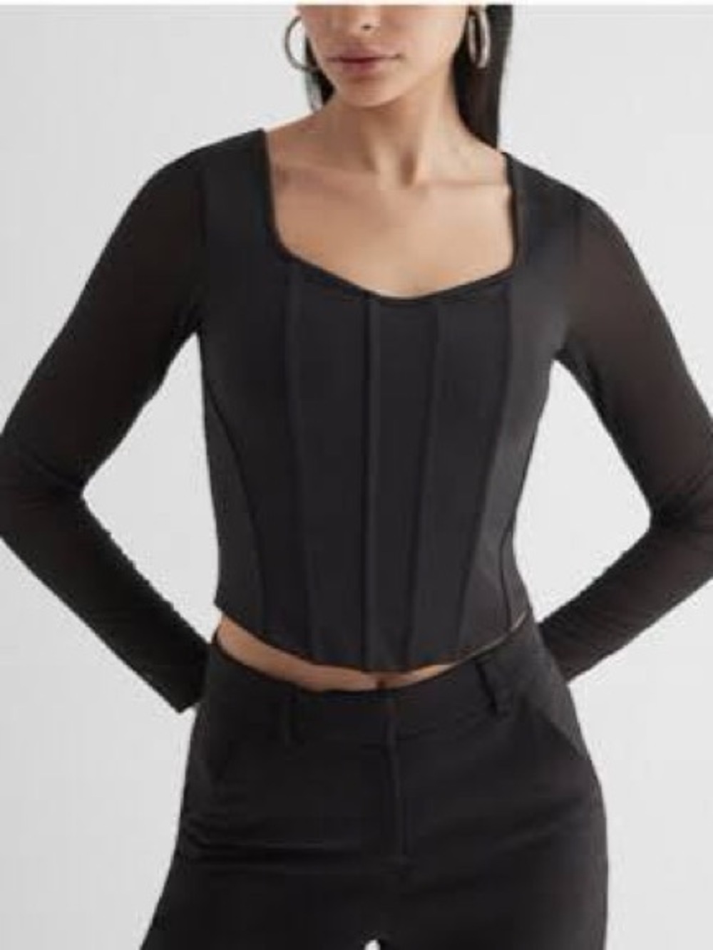 Express Black Long-Sleeve Corset Crop Top Body Contour with boning size medium